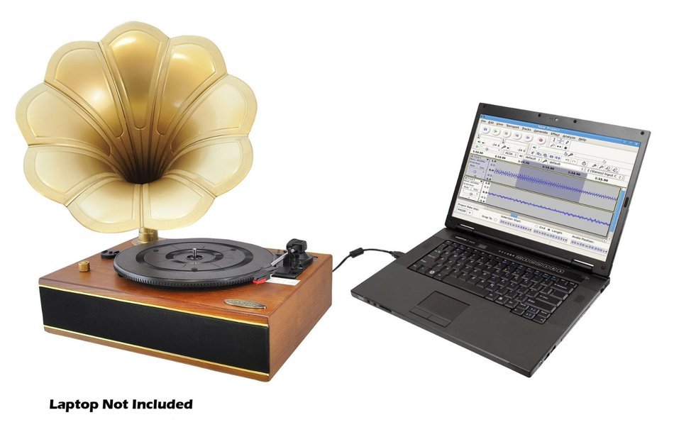 Pyle Home PNGTT1R Classic Horn Phonograph/Turntable with USB-To-PC Connection and Aux-In (Mahogany) N5