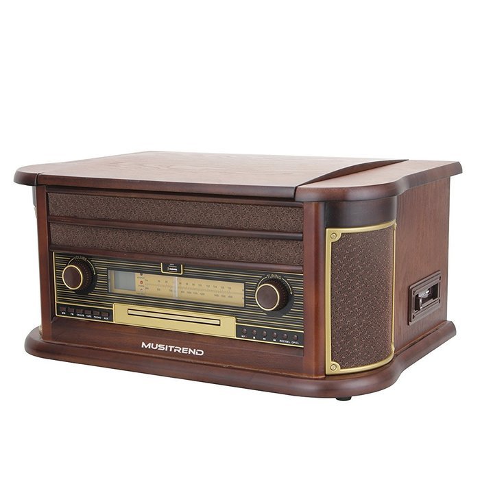 Musitrend Retro Vinyl Record Player 7-in-1 Nostalgic Turntable with USB encoding, Cassette, CD, AM/FM radio, Remote... N2