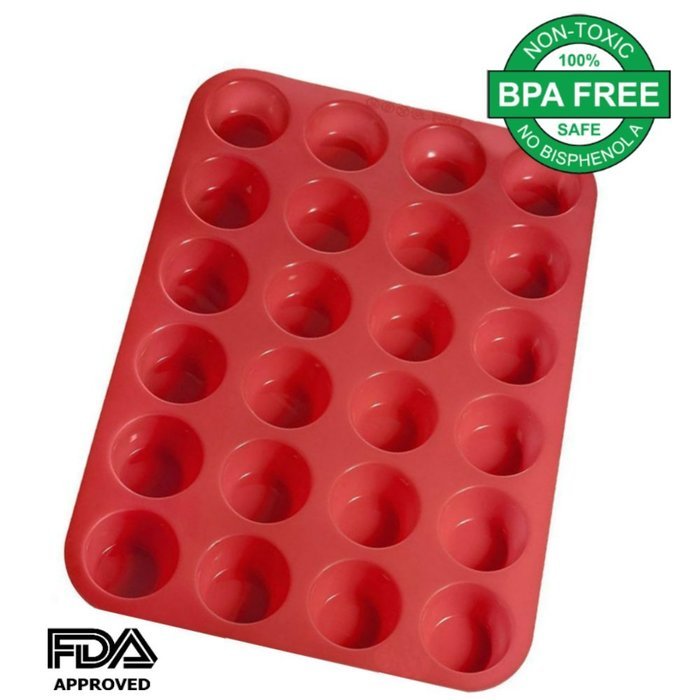 MJBAKERS Mini Muffin Pan- 24 Cups Premium Perfect Portion Control Baking Pans- Non Stick Food Grade Siicone Mold...