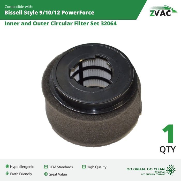 Bissell Style 9/10/12 PowerForce Inner and Outer Circular Filter Set Replaces 32064 Fits PowerForce 6579, 6595... N3