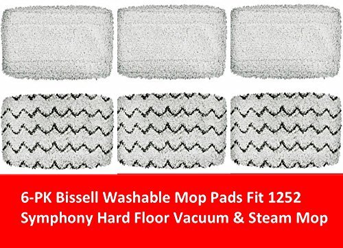 6 PACK Bissell 1252 Symphony Hard Floor Vacuum and Steam Mop Pad Kit Compatible by GENRT