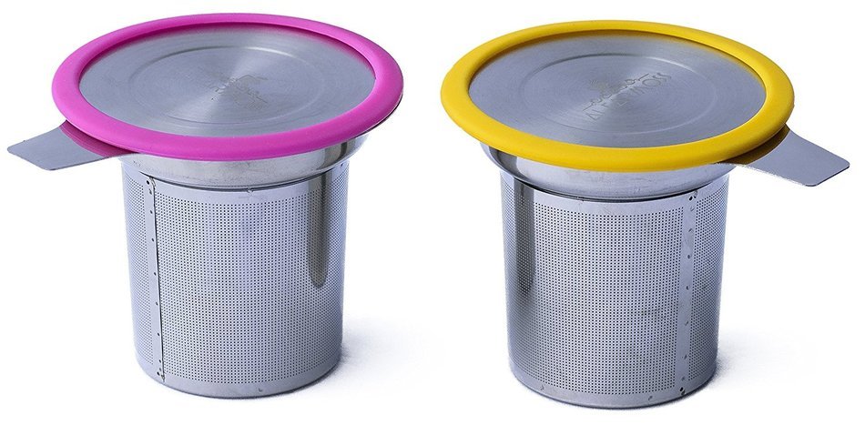 ALTARMOSS Stainless Steel Brew-in-Mug Extra-Fine Tea Infuser with Lid (2, Yellow, Pink) N2
