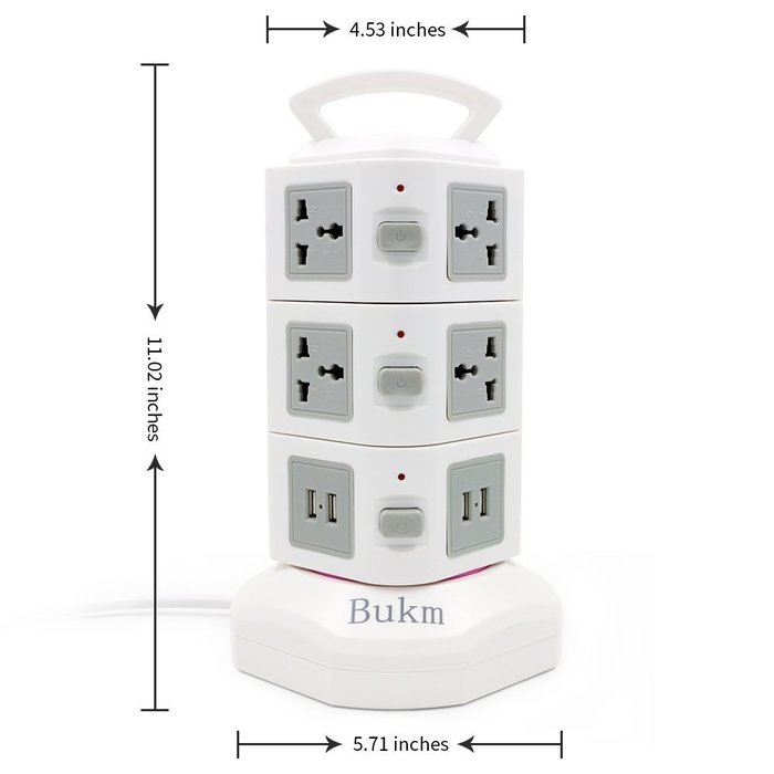 Surge Protectors USB, Bukm Smart Power Strip Tower, 4-Port USB Travel Charger Charging Station 10-Outlet Surge... N26