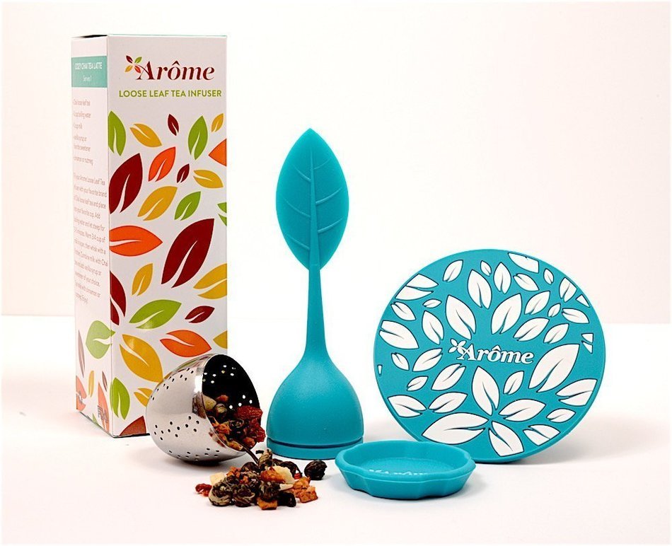 Arome Loose Leaf Tea Infuser and Matching Beverage Coaster (Tropical Blue)