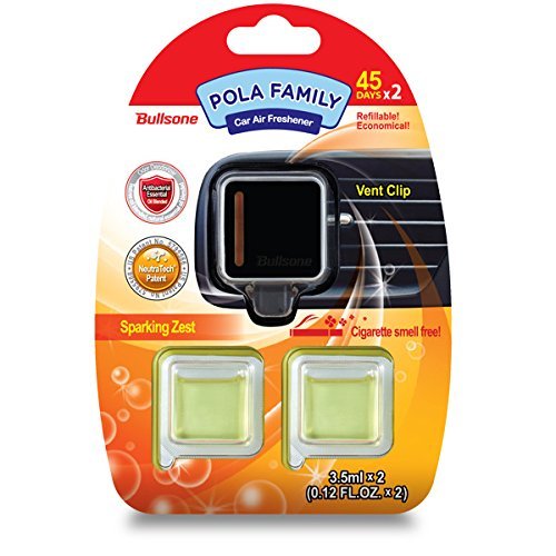 Car Air Freshener Deodorizer [Sparkling Zest] Bullsone Pola Family Modern Refillable Vent Clip + 1 Extra Refill N2