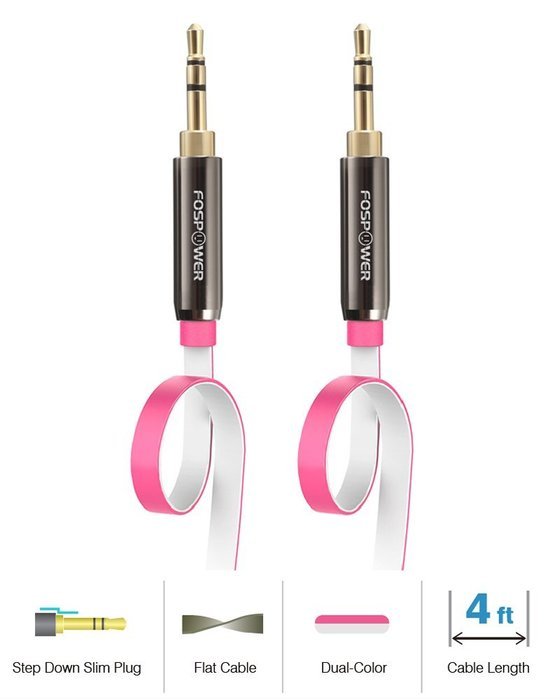 FosPower [4ft] 3.5mm Male to 3.5mm Male [AUX] Stereo Audio Cable - 24K Gold Plated Flat Tangle-Free Auxiliary... N29