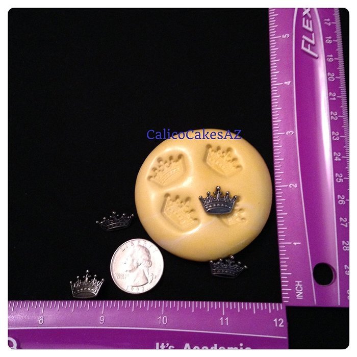 4 Mini Crowns Fondant Mold Chocolate Candy Gumpaste Soap Resin Clay