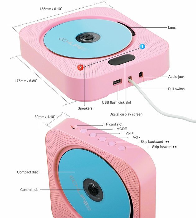 ECHLIFE Latest Wall-mounted Bluetooth Hi-Fi CD Music Player with Remote Control, USB, TF Card, AUX In and Digital... N2