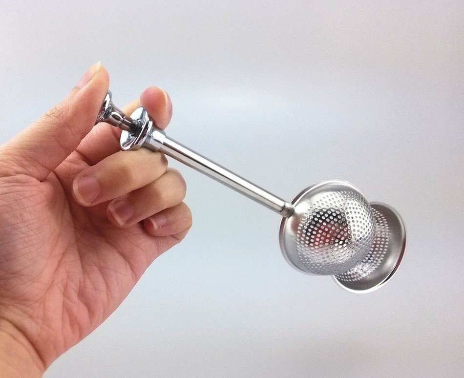 yueton 2pcs Stainless Steel Ball and Heart Shape Push Stretchable Tea Infuser Strainer with Long Spoon Handle N2