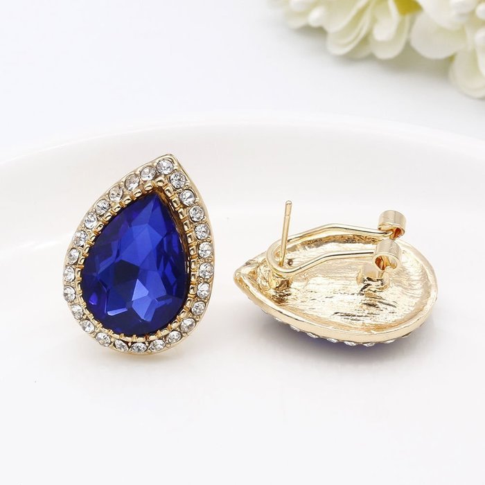Lady Blue Sapphire Gold Plated Jewelry Set Necklace Earrings Lady Engagement N3