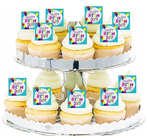 Happy Birthday Balloons 24pk Edible Cupcake Decoration Topper Picks