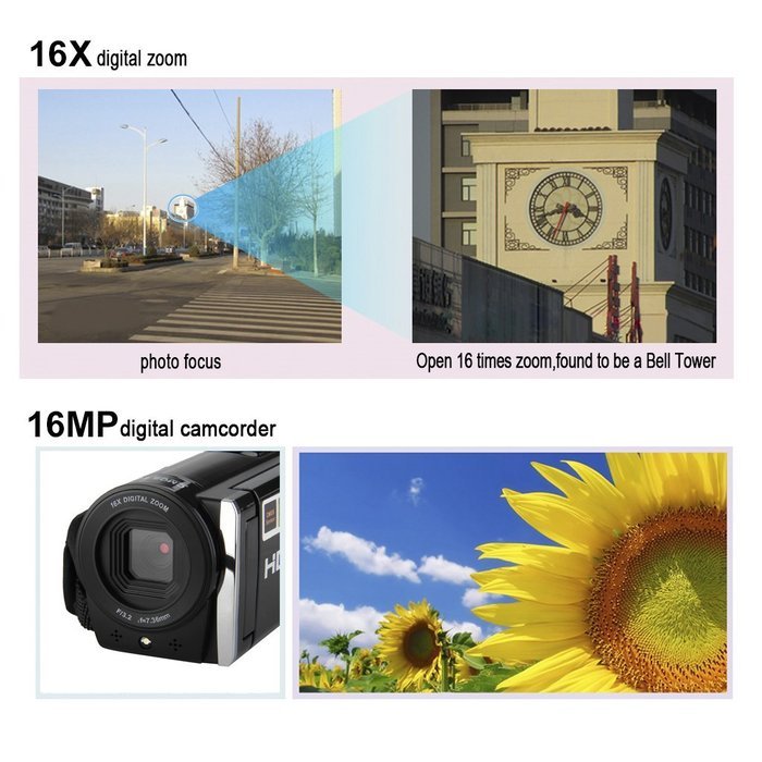 KENUO 3.0" TFT LCD 16x Zoom DV HD 1080P 16MP Camcorder Digital Video Camera W/ HDMI Black N9