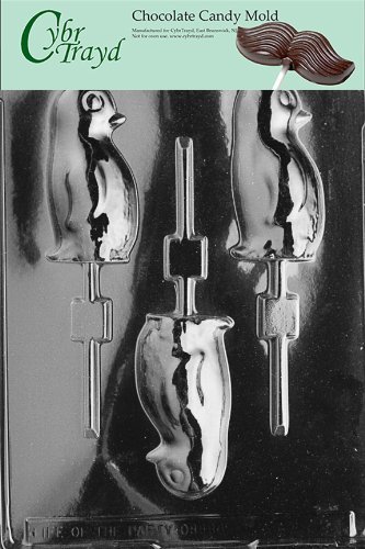 Cybrtrayd A011 Penguin Lolly Chocolate Candy Mold with Exclusive Cybrtrayd Copyrighted Chocolate Molding Instructions