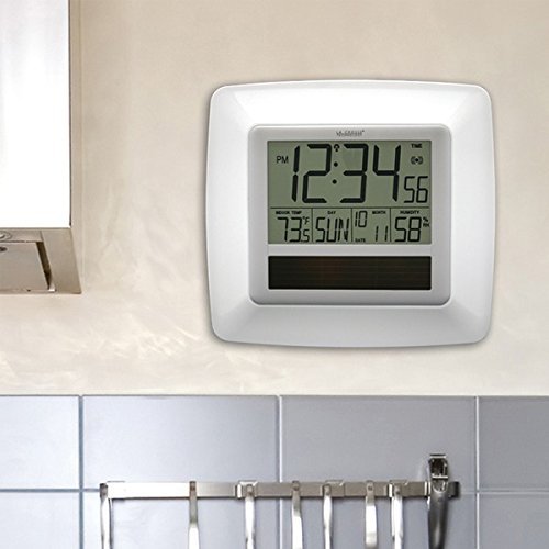 New LA CROSSE TECHNOLOGY WT-8112U-WH Solar Atomic Digital Wall Clock with Indoor Temperature (White)