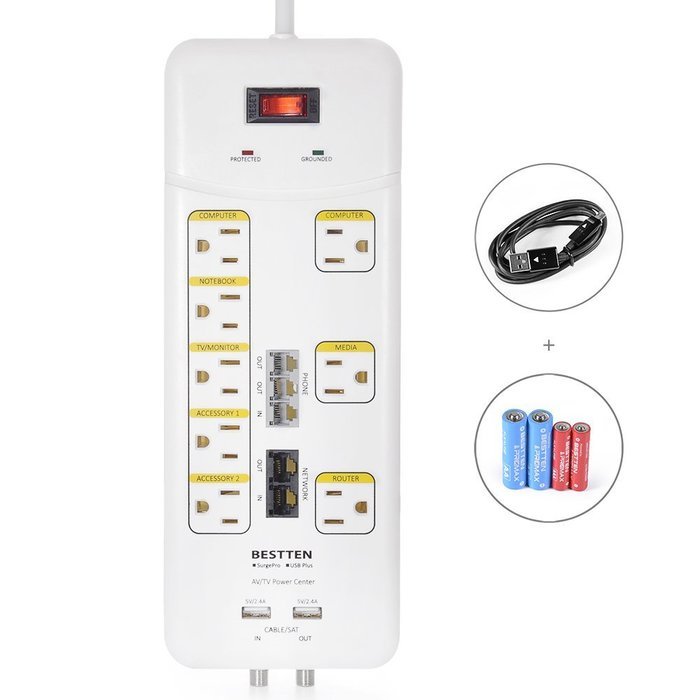 [UFO All-In-One Charging Center] 4-Outlet Surge Protector with Four (4) USB Charging Ports (4.2A) , 100V-240V... N16
