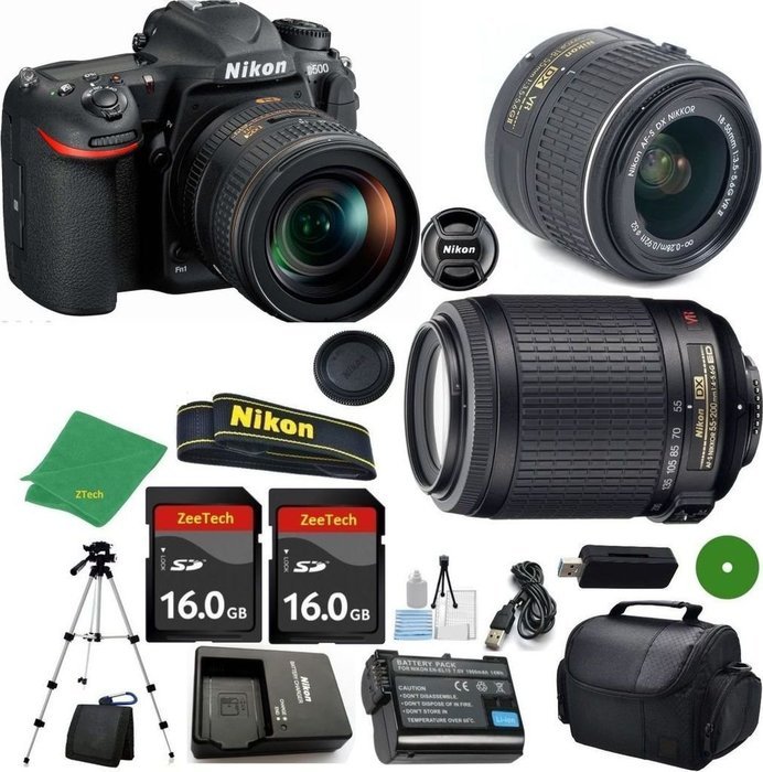 Nikon D500 - International Version (No Warranty), 18-55mm f/3.5-5.6 DX VR, Nikon 55-200mm f4-5.6G VR, 2pcs 16GB...