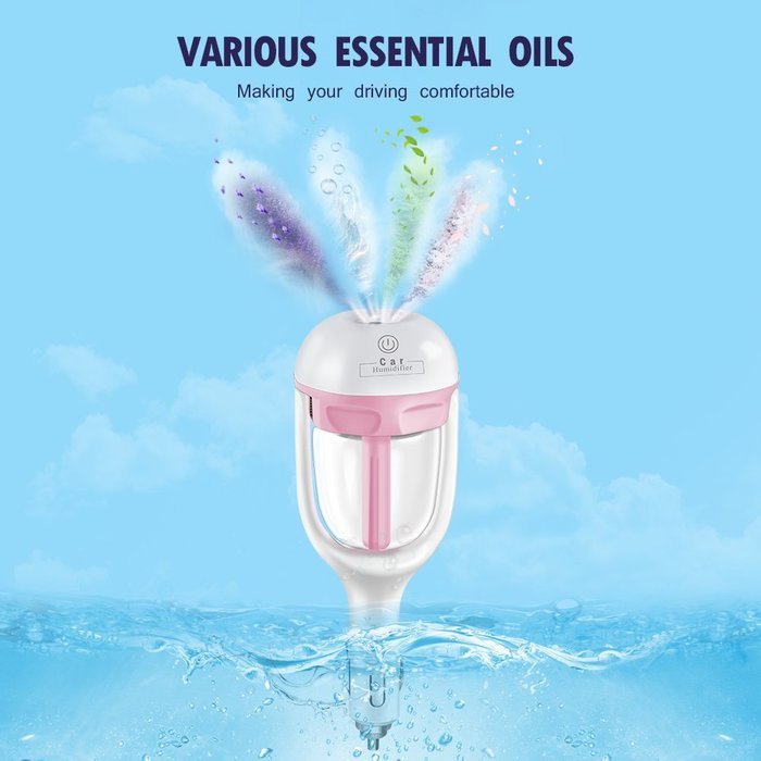 Merope Car Air Humidifier and Aromatherapy Essential Oil Diffuser (Pink) N11