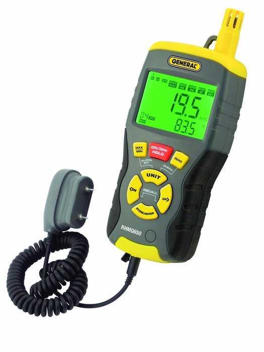 General Tools RHMG650 9-In-1 Thermo-Hygrometer with Pin/Pinless Moisture Meter