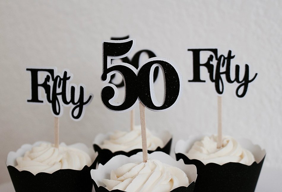 All About Details Black Fifty Cupcake Toppers, Set of 12