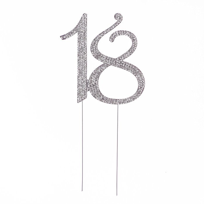 18 Cake Topper for 18th Birthday Number Party Supplies & Decoration Ideas (Silver)