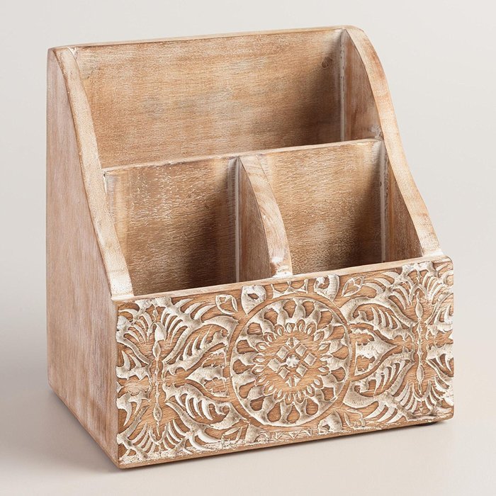 Mini Hand-Carved Wood Gianna Desk Organizer5"W x 7"L x 7"H