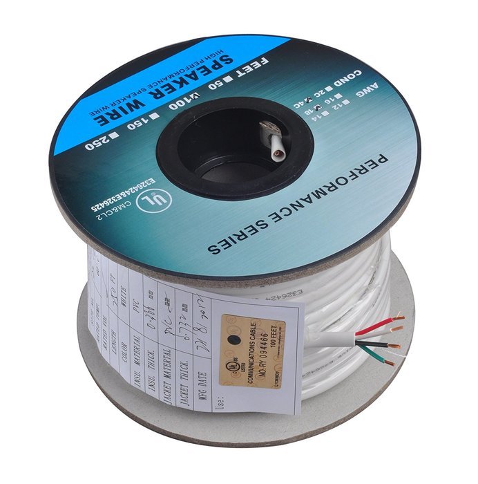 C&E 500 feet 14AWG 4 Conductor Solid Copper, Oxygen-Free Speaker Wire Cable. N6