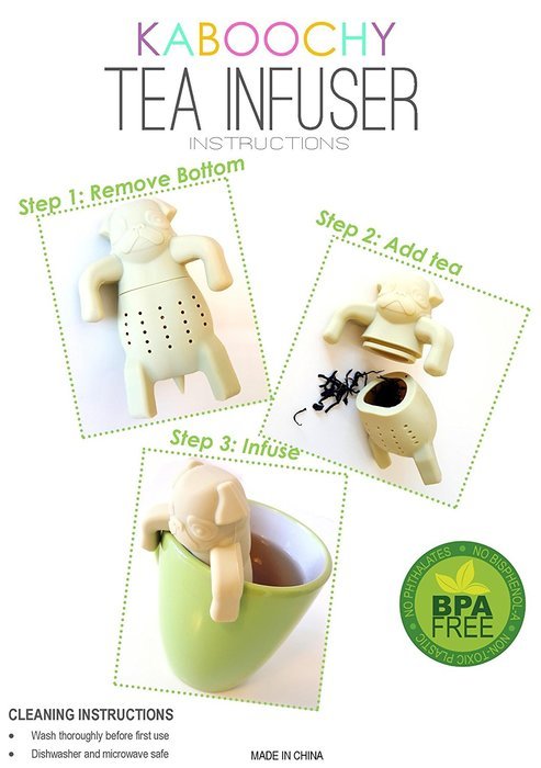 KABOOCHY Set of 2 Pug Life Silicone Tea Infuser, Cute Loose Leaf Tea Strainer, Beige Color