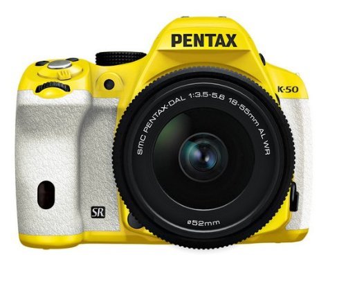 Pentax K-50 16MP Digital SLR Camera 3-Inch LCD with 18-55mm f/3.5-5.6 WR Lens (Yellow/White)