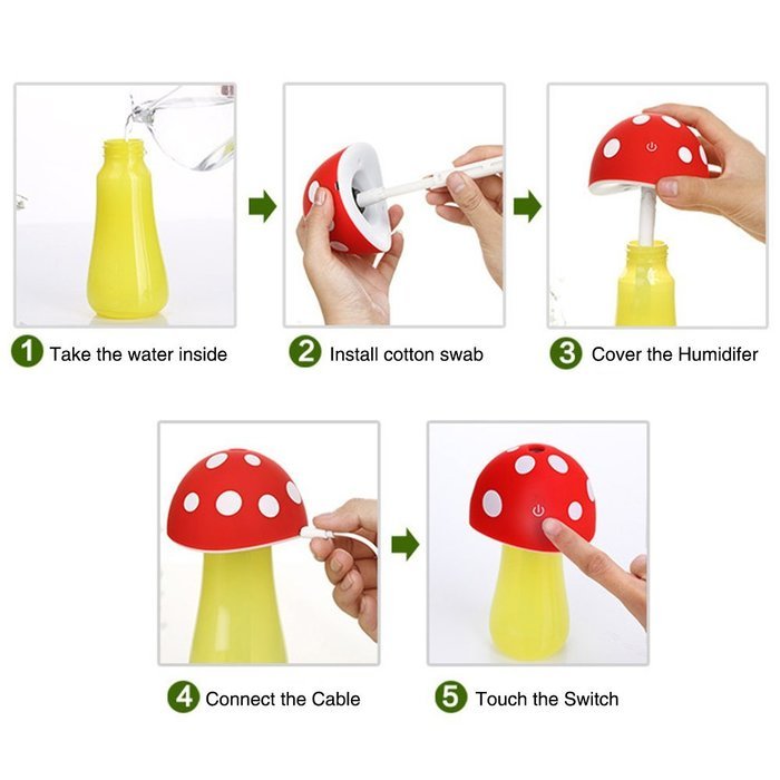 200ml Portable Mini USB Ultrasonic Mashroom Humidifer Diffuser With LED Lights, It's Cute Cool Mist Air Humidifier... N8