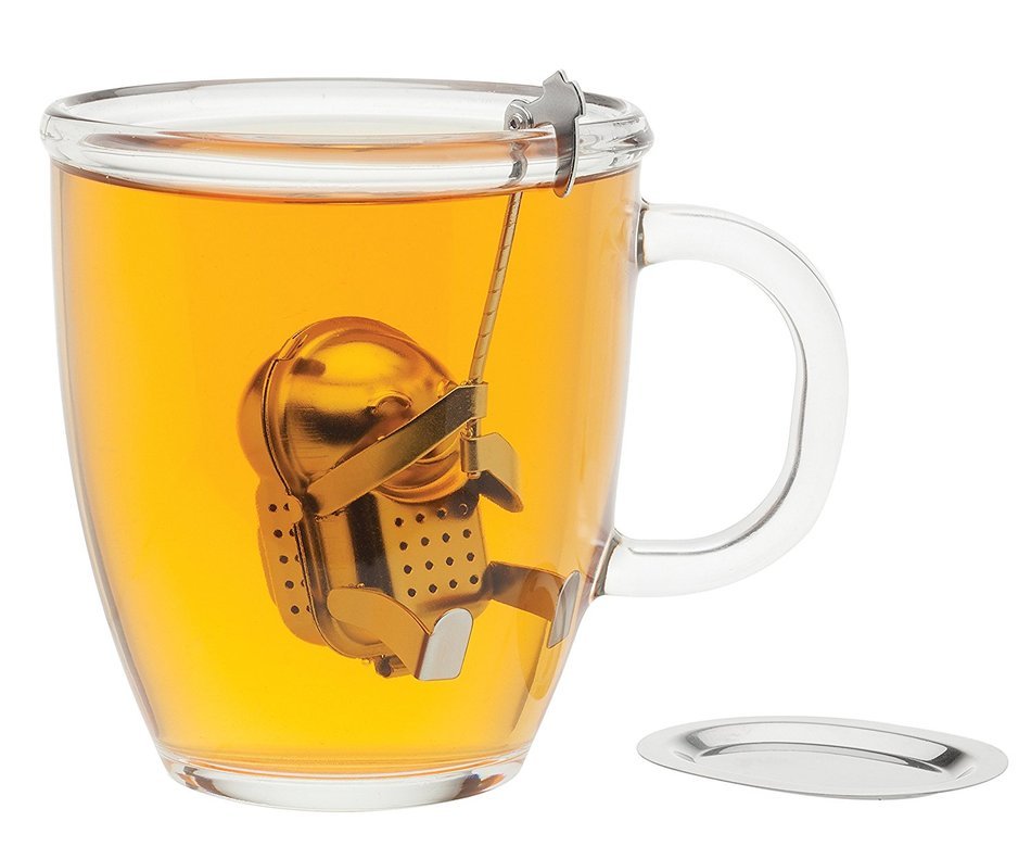 HIC Hangin&rsquo; Dunkin Monkey Loose Tea Leaf Tea Infuser and Drip Tray, Stainless Steel, 3-Inch by 2.25-Inch N3