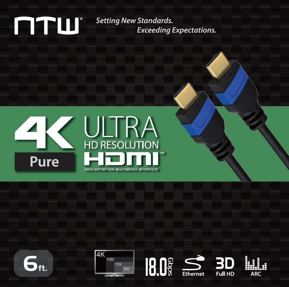 NTW NHDMI2P-006P 6' Ultra HD PURE PRO 4K High Speed HDMI Cable Offers 4X The Clarity N25