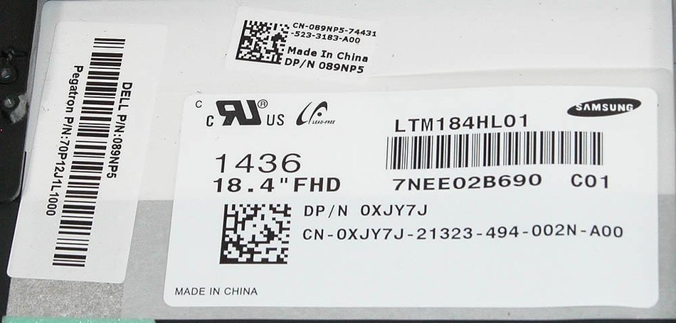 Dell XJY7J 89NP5 XPS 1820 Complete LCD Assembly Samsung LTM184HL01-C01 with Digitizer Glass N3