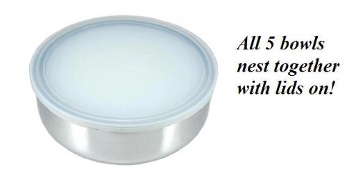 NEW Set of 5 Stainless Steel Mixing Bowls WITH Lids N2