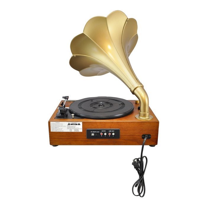 Pyle Home PNGTT1R Classic Horn Phonograph/Turntable with USB-To-PC Connection and Aux-In (Mahogany) N6