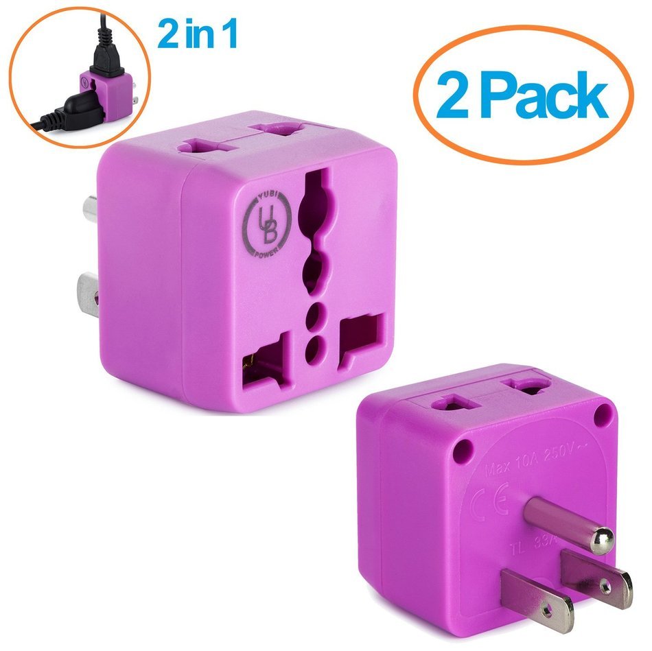 Yubi Power 2 in 1 Universal Travel Adapter with 2 Universal Outlets - Built in Surge Protector - 3 Pack - Black... N38