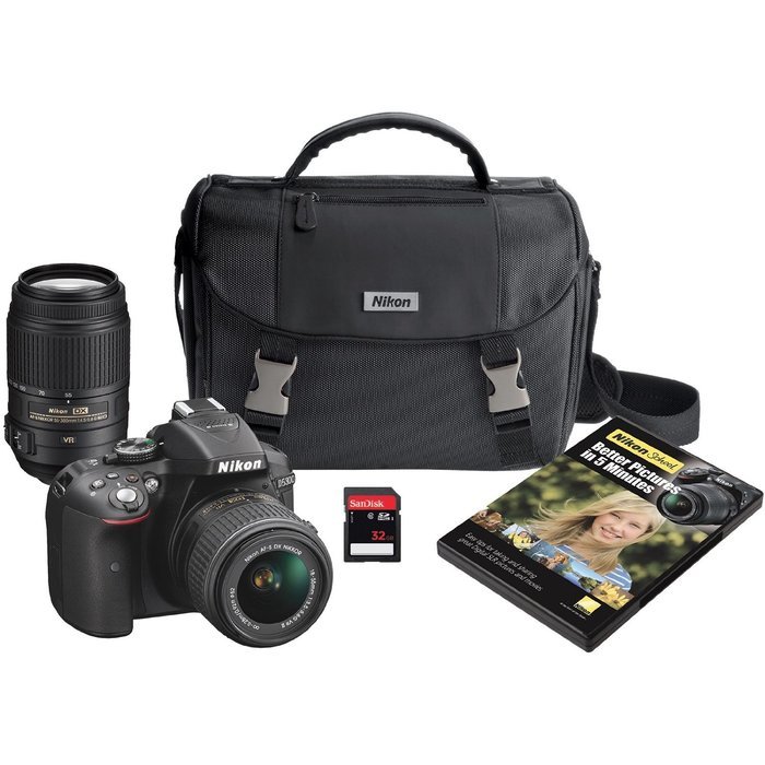Nikon D5300 DX-format Digital SLR Kit w/ 18-55mm VR II and 55-300mm VR Lens Kit (Black) N30
