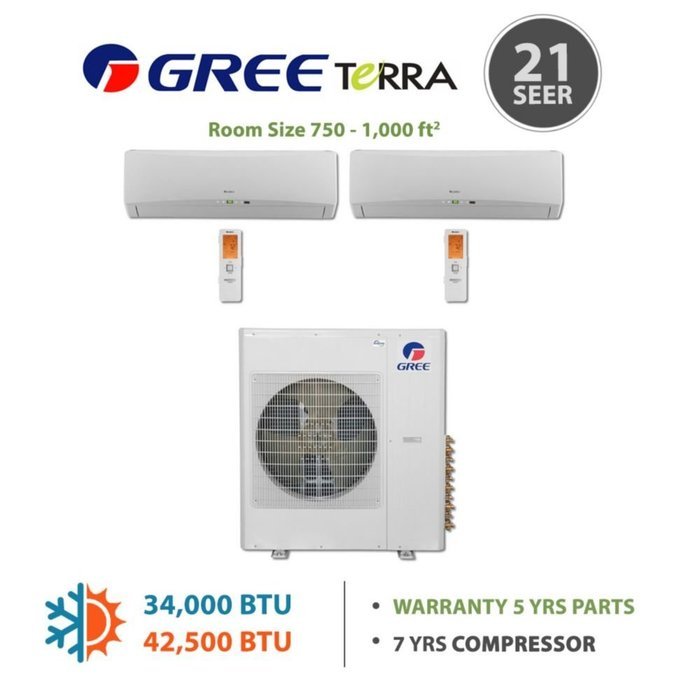 Gree MULTI30BTERRA202 - 30,000 BTU Multi21 Dual-Zone Wall Mounted Mini Split Air Conditioner with Heat Pump 220V... N6