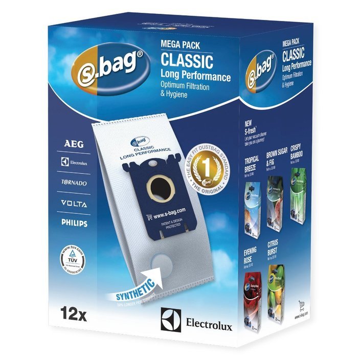 Electrolux E201M Accessoires Aspirateur S-Bag Classic Long Performance 12 Sacs Synth&eacute;tique M&eacute;ga Pack