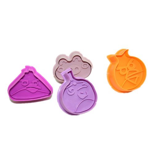 Autek 4x 3D Angry Bird Hand Press Fondant Cake Baking Biscuit Cookie Cutter Mold Set With Stamp(3DMold-23)