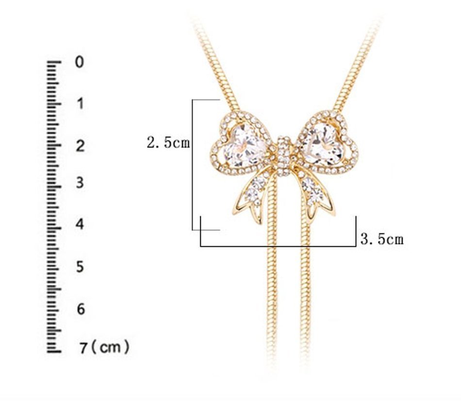 E.a@market Fashion Bowknot Long Necklace Sweater Chain for Women (Platinum) N6