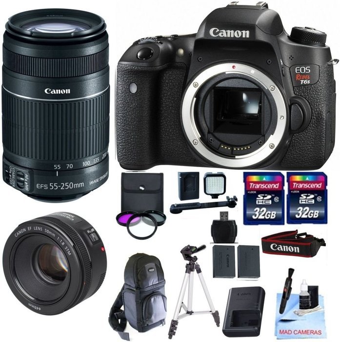 Canon EOS T6s + Canon EF-S 55-250mm IS STM + Canon 50mm STM + 2 32GB Transcend SD Memory Cards + LED Video Light...