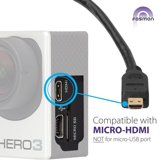 Micro HDMI to HDMI Cable, Fosmon (15 FT) High-Speed HDMI to Micro HDMI HDTV Cable [Support 4K, 3D, Ethernet, Audio... N4
