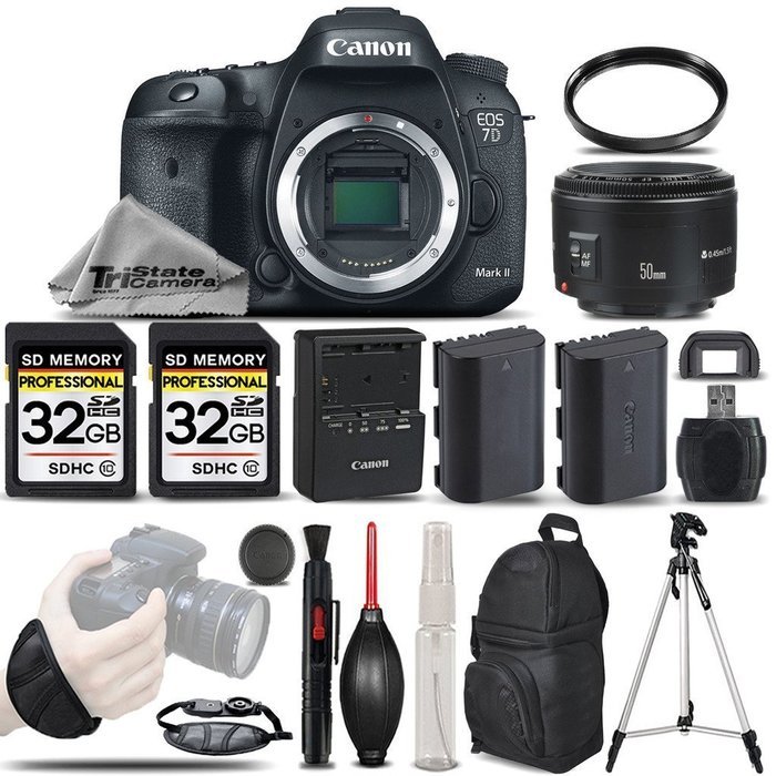 Canon EOS 7D Mark II Digital SLR Camera Body Full HD 1080p + Canon 50mm 1.8 II Lens + Backup Battery + 2 Of 32GB...