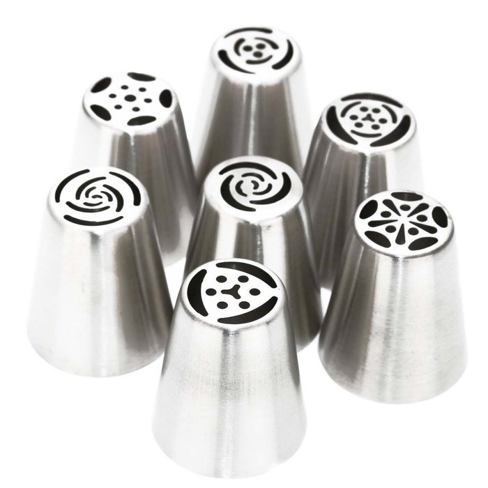 7-Piece Kitchen Stainless Steel Cake Decorating Russian Piping Tips Set