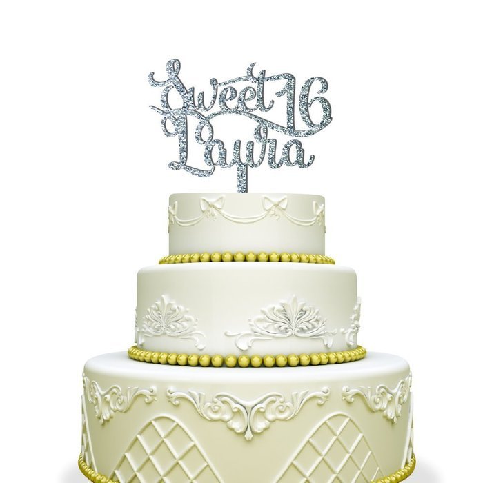 Personalized Sweet 16 Cake Topper For Birthday Black