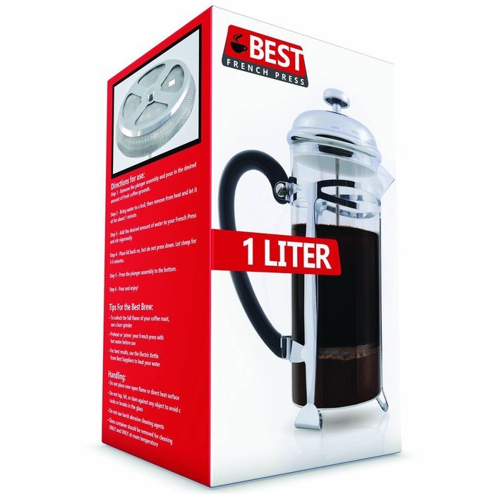 Best French Press Coffee Maker (Ultra Fine Filtration) 1 Liter (34 Ounce) Brews 4 Cups of Coffee, Extra Fine... N2