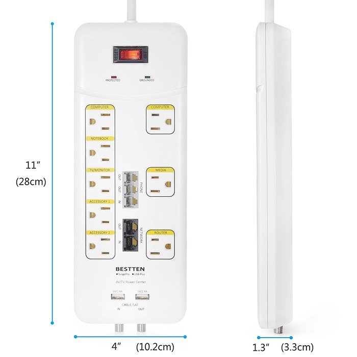 [UFO All-In-One Charging Center] 4-Outlet Surge Protector with Four (4) USB Charging Ports (4.2A) , 100V-240V... N26