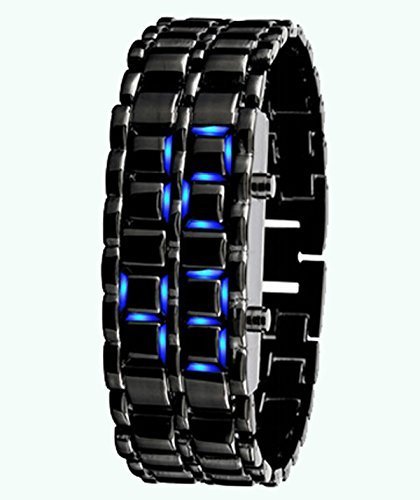KingWinX Man's Digital LED Watch, Blue Light Black Metal Strap by KingWinX