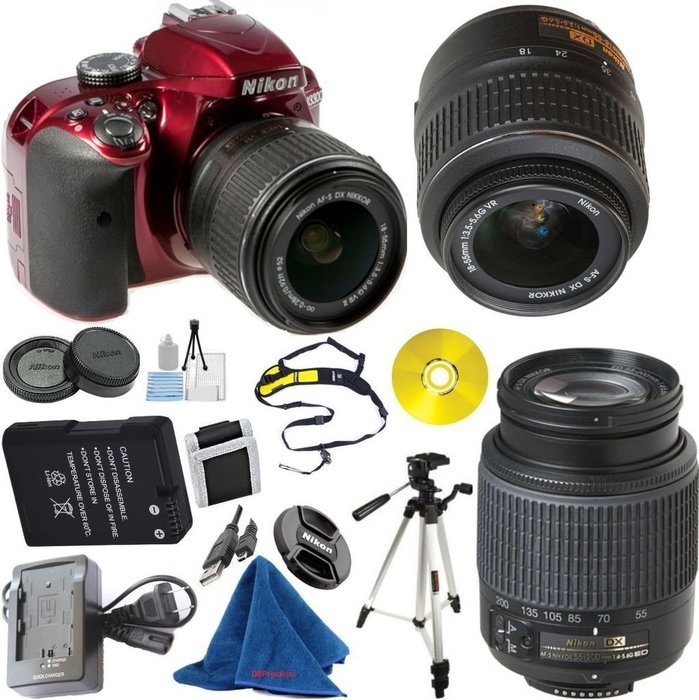 Nikon D3300 24.2 MP CMOS Digital SLR, NIKKOR 18-55mm f/3.5-5.6 Auto Focus-S VR, Nikon 55-200mm f4-5.6G ED Auto...
