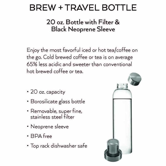 Teabloom Tea Bottle with Infuser - 20 Oz Heat Resistant Glass Tea Strainer Bottle - Stainless Steel Filter Basket...